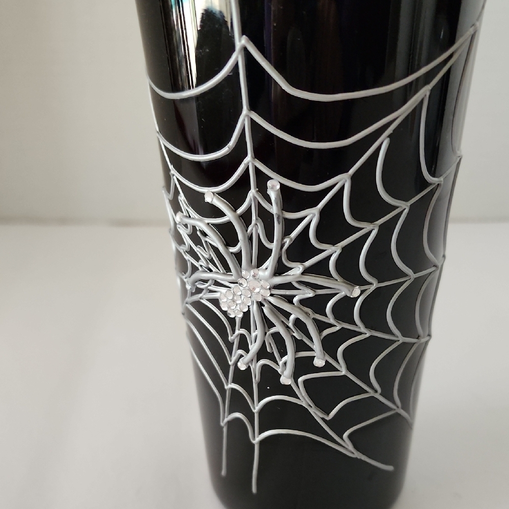 METAL SPIDER CUP with WEB and RHINESTONES EMBELLISH THIS 8" TALL